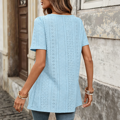 ⏳Time-Limited Special⏰Square Neck Babydoll Top – Eyelet Embroidery, Tunic Length 🍀