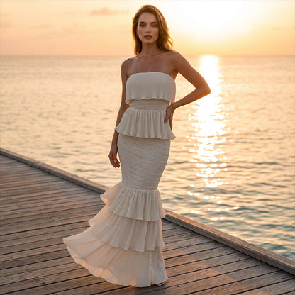 ⏳Time-Limited Special⏰Women’s Strapless Tiered Ruffle Smocked Dress