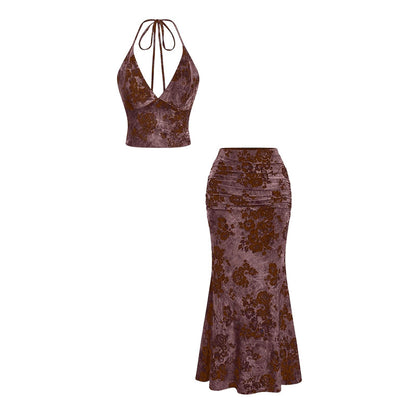 ⏳Time-Limited Special⏰Bohemian Floral Halter Top & Maxi Skirt Set – Mermaid Hem & Resort Chic – Vacation Essential 🌊