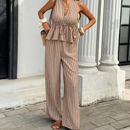 ⏳Time-Limited Special⏰Women's Striped V-Neck Top & Wide-Leg Pants Set