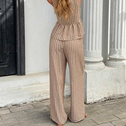 ⏳Time-Limited Special⏰Women's Striped V-Neck Top & Wide-Leg Pants Set
