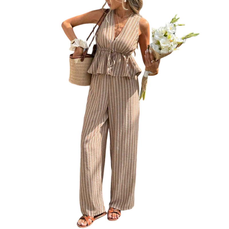 ⏳Time-Limited Special⏰Women's Striped V-Neck Top & Wide-Leg Pants Set