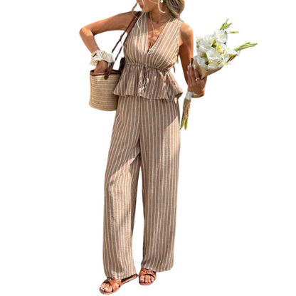 ⏳Time-Limited Special⏰Women's Striped V-Neck Top & Wide-Leg Pants Set