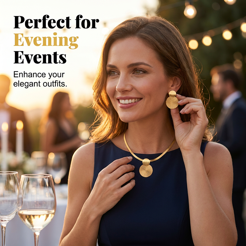 ⏳Time-Limited Special⏰Modern Chic Necklace & Earring Set – Gold finish, geometric design & lightweight – perfect for daily elegance or gifting – includes matching pieces for a polished look 💫