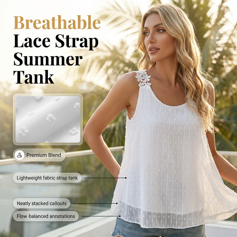 ⏳Time-Limited Special⏰Elegant Lace Strap Tank Top – Swiss Dot, Flowy, Double-Layered 🌸
