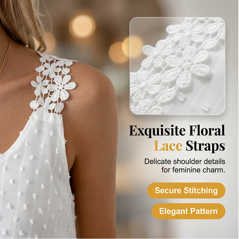 ⏳Time-Limited Special⏰Elegant Lace Strap Tank Top – Swiss Dot, Flowy, Double-Layered 🌸