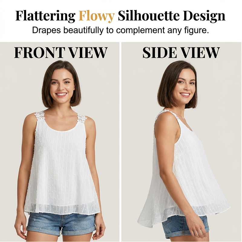 ⏳Time-Limited Special⏰Elegant Lace Strap Tank Top – Swiss Dot, Flowy, Double-Layered 🌸