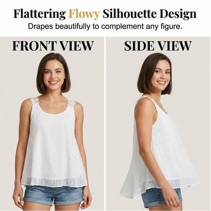 ⏳Time-Limited Special⏰Elegant Lace Strap Tank Top – Swiss Dot, Flowy, Double-Layered 🌸