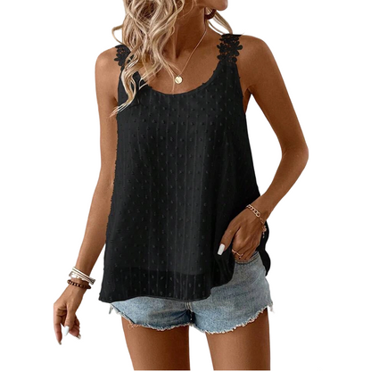 ⏳Time-Limited Special⏰Elegant Lace Strap Tank Top – Swiss Dot, Flowy, Double-Layered 🌸
