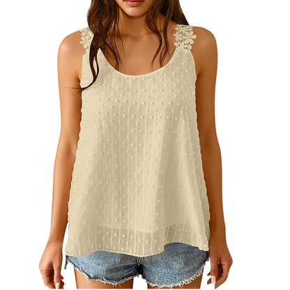 ⏳Time-Limited Special⏰Elegant Lace Strap Tank Top – Swiss Dot, Flowy, Double-Layered 🌸