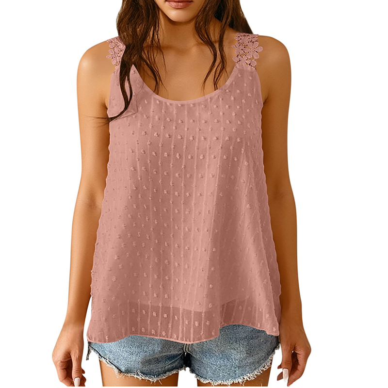 ⏳Time-Limited Special⏰Elegant Lace Strap Tank Top – Swiss Dot, Flowy, Double-Layered 🌸