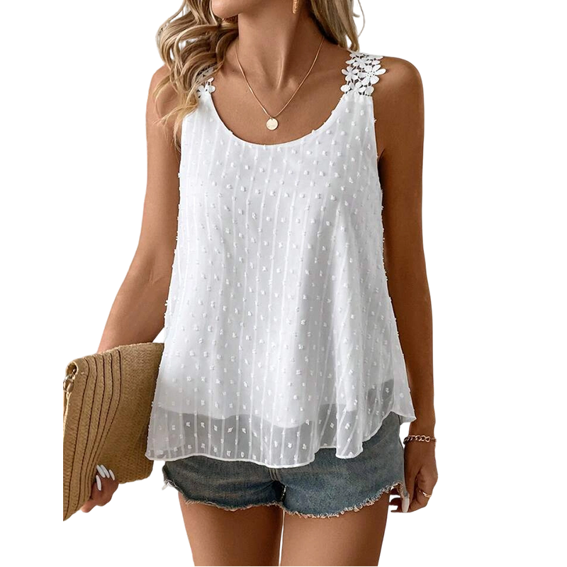 ⏳Time-Limited Special⏰Elegant Lace Strap Tank Top – Swiss Dot, Flowy, Double-Layered 🌸