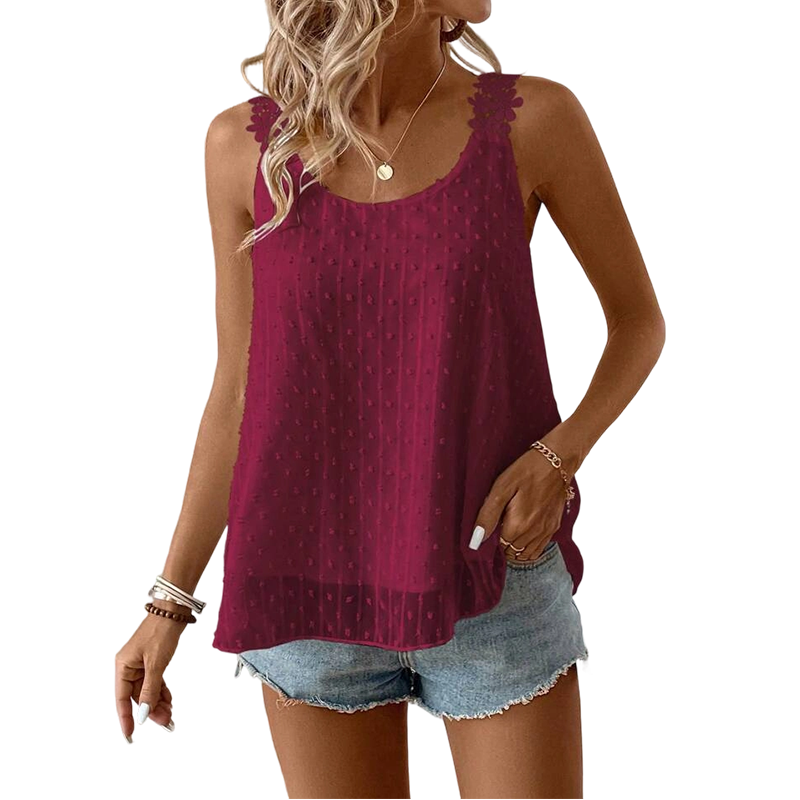 ⏳Time-Limited Special⏰Elegant Lace Strap Tank Top – Swiss Dot, Flowy, Double-Layered 🌸