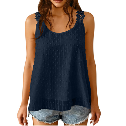 ⏳Time-Limited Special⏰Elegant Lace Strap Tank Top – Swiss Dot, Flowy, Double-Layered 🌸