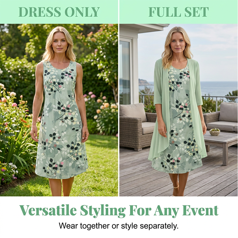 ⏳Time-Limited Special⏰Women's Elegant Chiffon Dress & Cardigan 2-Piece Set