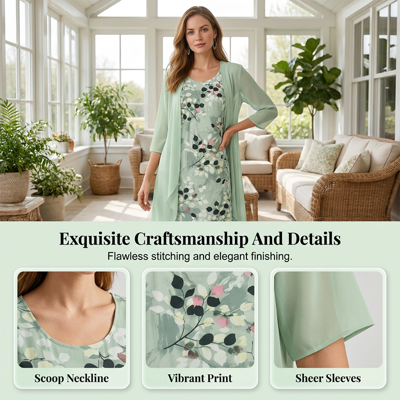 ⏳Time-Limited Special⏰Women's Elegant Chiffon Dress & Cardigan 2-Piece Set