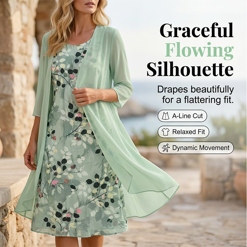 ⏳Time-Limited Special⏰Women's Elegant Chiffon Dress & Cardigan 2-Piece Set