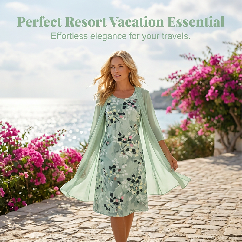 ⏳Time-Limited Special⏰Women's Elegant Chiffon Dress & Cardigan 2-Piece Set