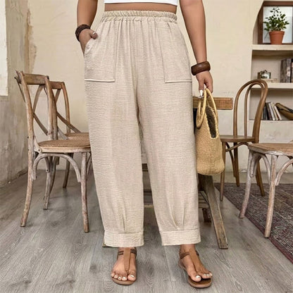⏳Time-Limited Special⏰Women’s Cuffed Ankle Pants – Relaxed Fit, Elastic Waist, Solid Colors💛