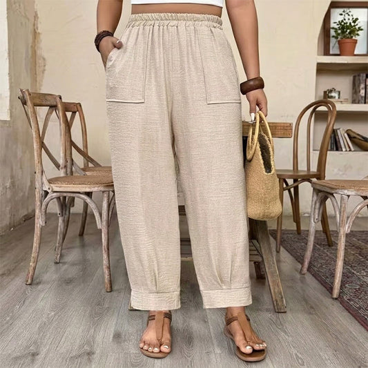 ⏳Time-Limited Special⏰Women’s Cuffed Ankle Pants – Relaxed Fit, Elastic Waist, Solid Colors 🍂