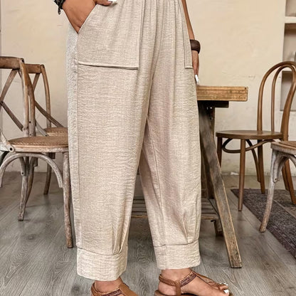 ⏳Time-Limited Special⏰Women’s Cuffed Ankle Pants – Relaxed Fit, Elastic Waist, Solid Colors💛