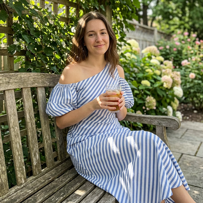 ⏳Time-Limited Special⏰Women's Striped Off Shoulder Dress – Elegant, Flowy, Summer Chic 🌊