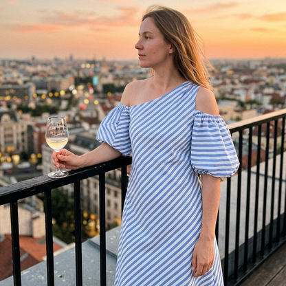 ⏳Time-Limited Special⏰Women's Striped Off Shoulder Dress – Elegant, Flowy, Summer Chic 🌊