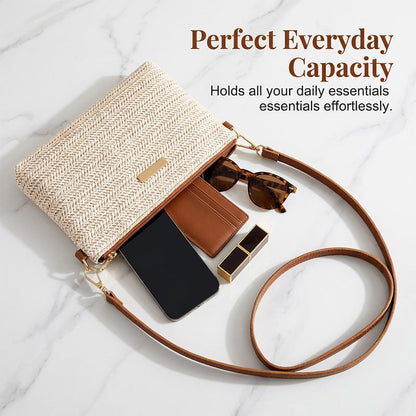 ⏳Time-Limited Special⏰Women's Woven Straw Shoulder Clutch Bag – Lightweight, Versatile, Metallic Accents ✨