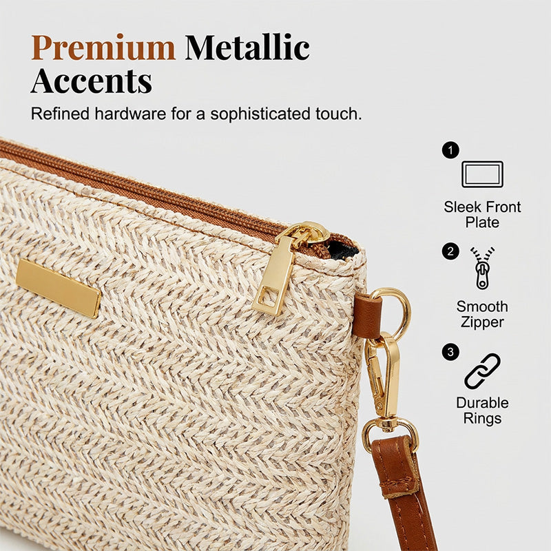 ⏳Time-Limited Special⏰Women's Woven Straw Shoulder Clutch Bag – Lightweight, Versatile, Metallic Accents ✨