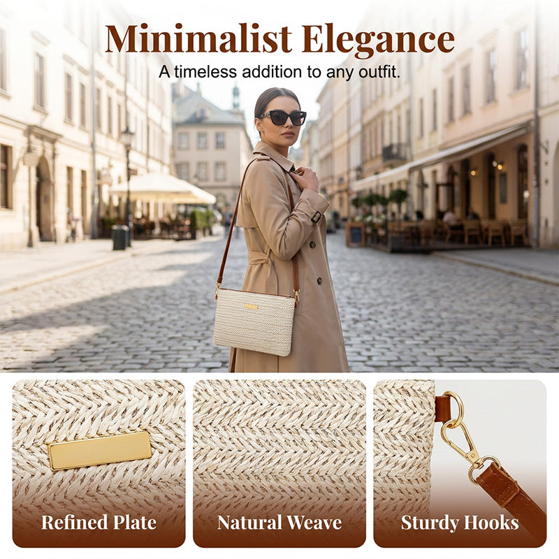 ⏳Time-Limited Special⏰Women's Woven Straw Shoulder Clutch Bag – Lightweight, Versatile, Metallic Accents ✨