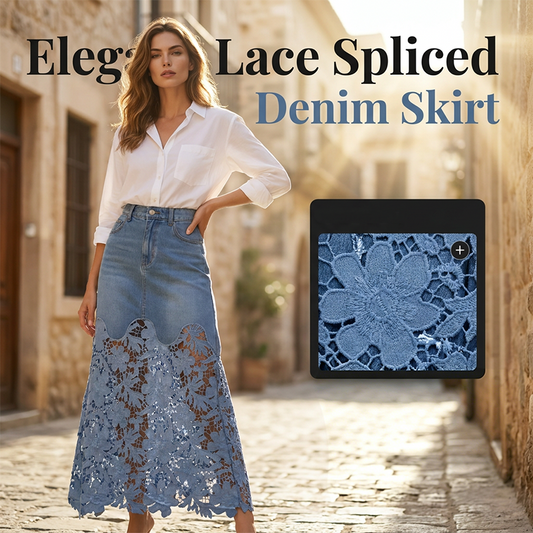 ⏳Time-Limited Special⏰Women's Denim Bodycon Skirt with Hollow Lace Trim