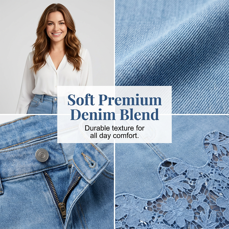 ⏳Time-Limited Special⏰Women's Denim Bodycon Skirt with Hollow Lace Trim
