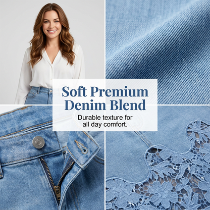 ⏳Time-Limited Special⏰Women's Denim Bodycon Skirt with Hollow Lace Trim