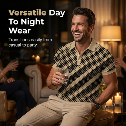 ⏳Time-Limited Special⏰Men's Geometric Print Collared Shirts – Muscle Fit, Breathable, Fade Resistant ✨