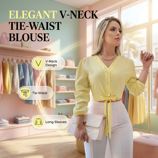 ⏳Time-Limited Special⏰Women's Elegant V-Neck Tie-Waist Top – Adjustable Fit & Premium Soft Fabric – Versatile Chic 👠