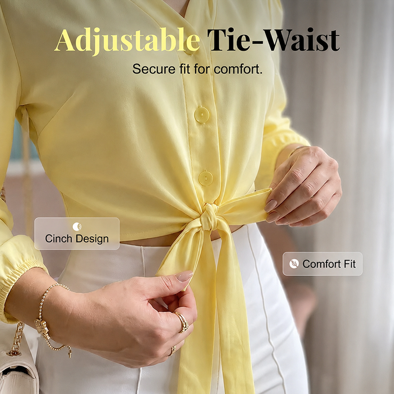 ⏳Time-Limited Special⏰Women's Elegant V-Neck Tie-Waist Top – Adjustable Fit & Premium Soft Fabric – Versatile Chic 👠
