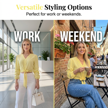 ⏳Time-Limited Special⏰Women's Elegant V-Neck Tie-Waist Top – Adjustable Fit & Premium Soft Fabric – Versatile Chic 👠