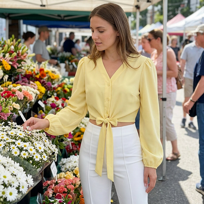 ⏳Time-Limited Special⏰Women's Elegant V-Neck Tie-Waist Top – Adjustable Fit & Premium Soft Fabric – Versatile Chic 👠