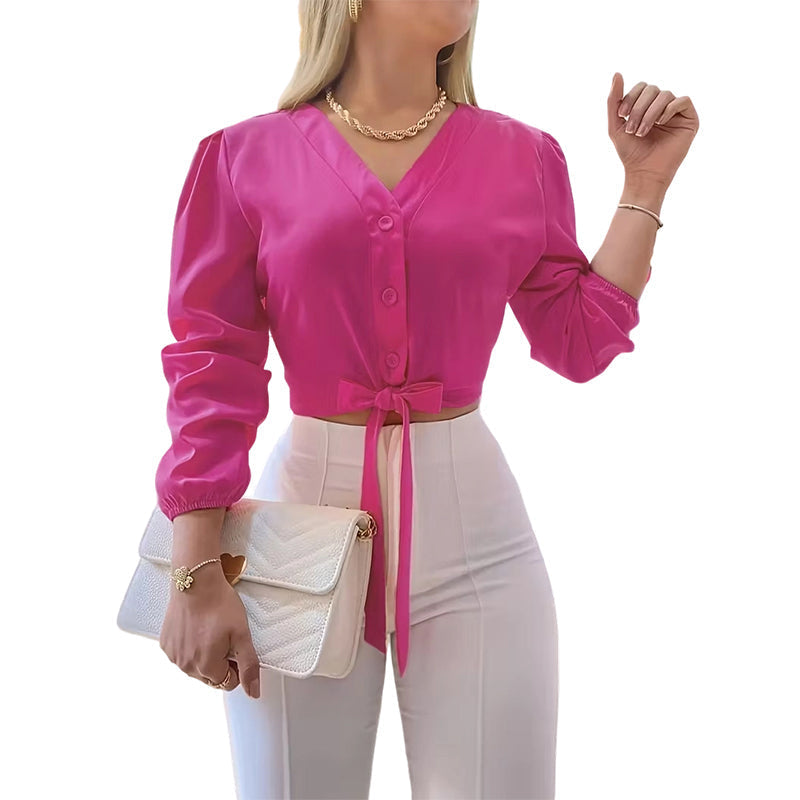 ⏳Time-Limited Special⏰Women's Elegant V-Neck Tie-Waist Top – Adjustable Fit & Premium Soft Fabric – Versatile Chic 👠