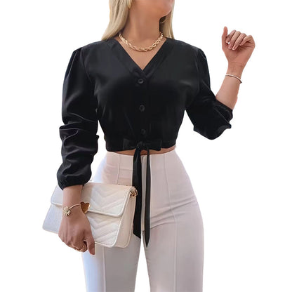 ⏳Time-Limited Special⏰Women's Elegant V-Neck Tie-Waist Top – Adjustable Fit & Premium Soft Fabric – Versatile Chic 👠