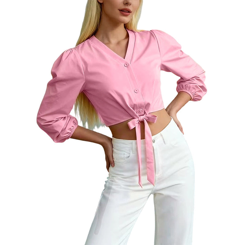 ⏳Time-Limited Special⏰Women's Elegant V-Neck Tie-Waist Top – Adjustable Fit & Premium Soft Fabric – Versatile Chic 👠