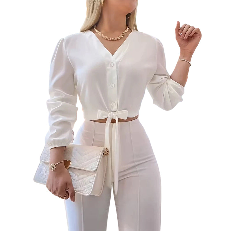 ⏳Time-Limited Special⏰Women's Elegant V-Neck Tie-Waist Top – Adjustable Fit & Premium Soft Fabric – Versatile Chic 👠