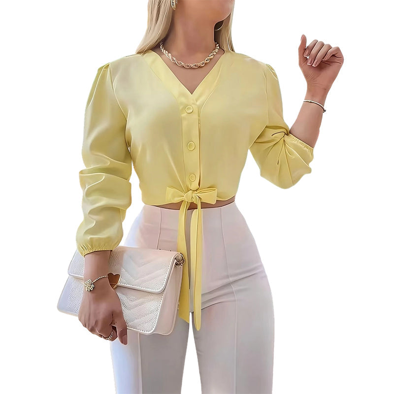 ⏳Time-Limited Special⏰Women's Elegant V-Neck Tie-Waist Top – Adjustable Fit & Premium Soft Fabric – Versatile Chic 👠
