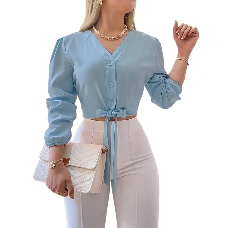 ⏳Time-Limited Special⏰Women's Elegant V-Neck Tie-Waist Top – Adjustable Fit & Premium Soft Fabric – Versatile Chic 👠