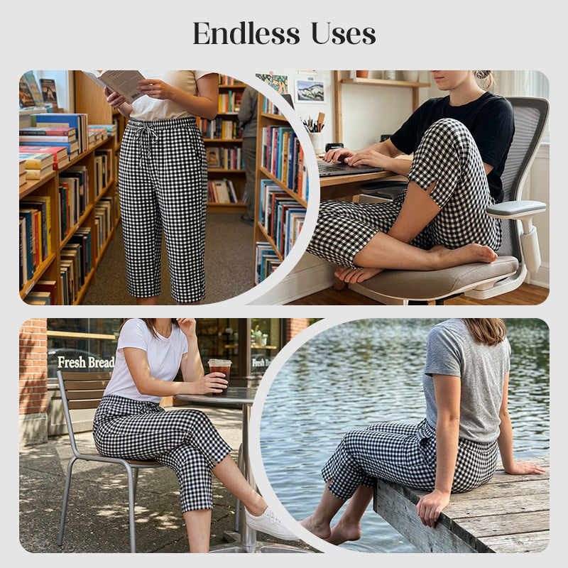 ⏳Time-Limited Special⏰Gingham Capri Pants – Drawstring Waist, Cotton-Linen, Breathable 🌿