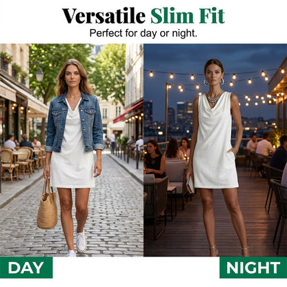 ⏳Time-Limited Special⏰Elegant Slim Fit Cowl Neck Dress – Sleeveless, Side Pockets, Versatile ✨