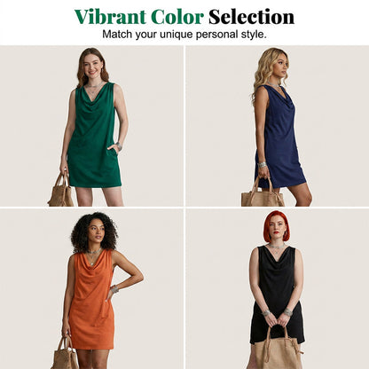 ⏳Time-Limited Special⏰Elegant Slim Fit Cowl Neck Dress – Sleeveless, Side Pockets, Versatile ✨