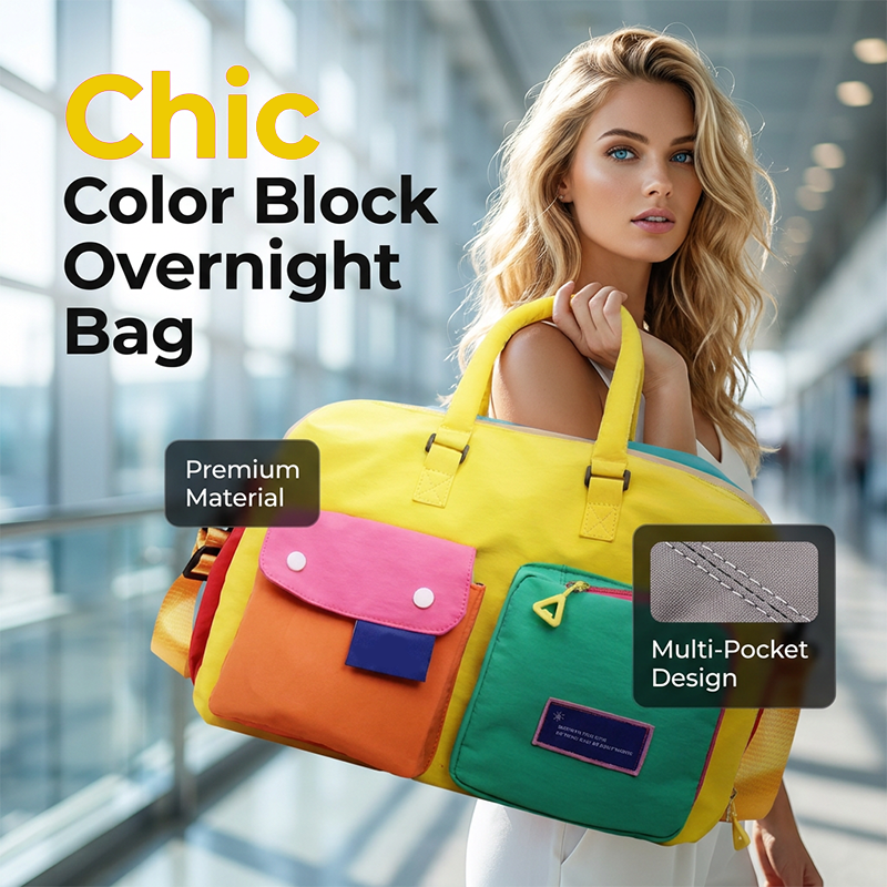 ⏳Time-Limited Special⏰ Casual Color Block Overnight Bag – Spacious & durable – Perfect for gym, travel or weekend trips – lightweight with carry handles 🧳
