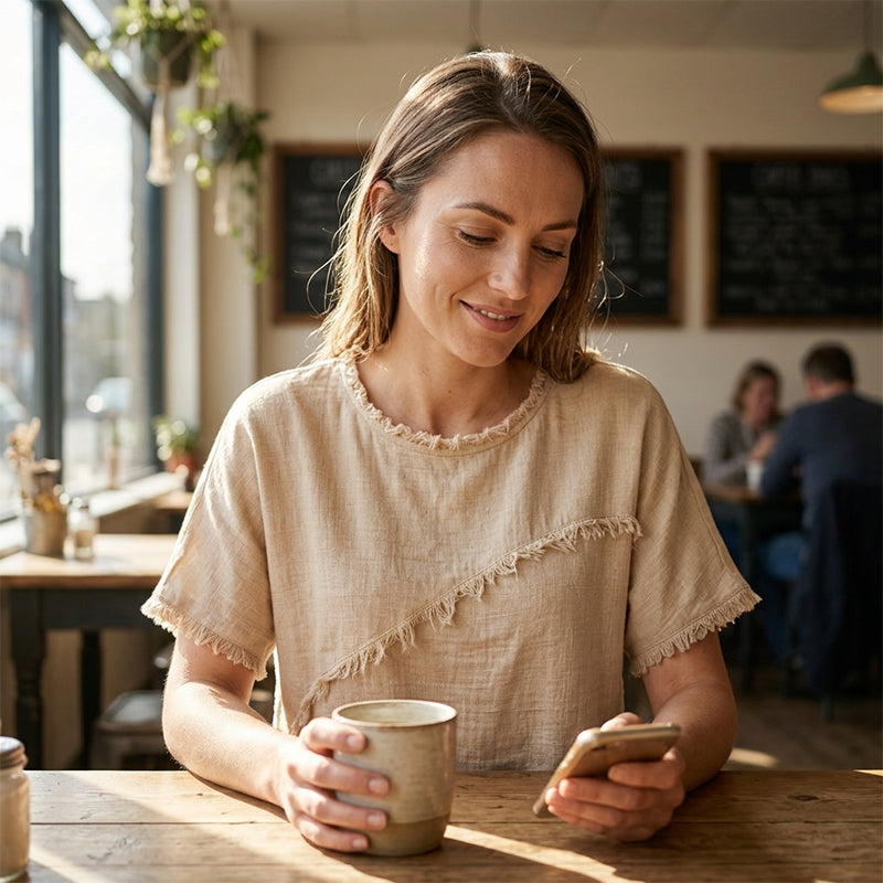 ⏳Time-Limited Special⏰Women's Summer Top with Raw Edge Paneling – Round Neck, Relaxed Fit, Edgy ✨