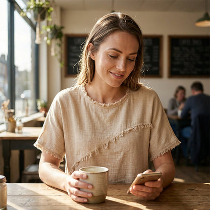 ⏳Time-Limited Special⏰Women's Summer Top with Raw Edge Paneling – Round Neck, Relaxed Fit, Edgy ✨